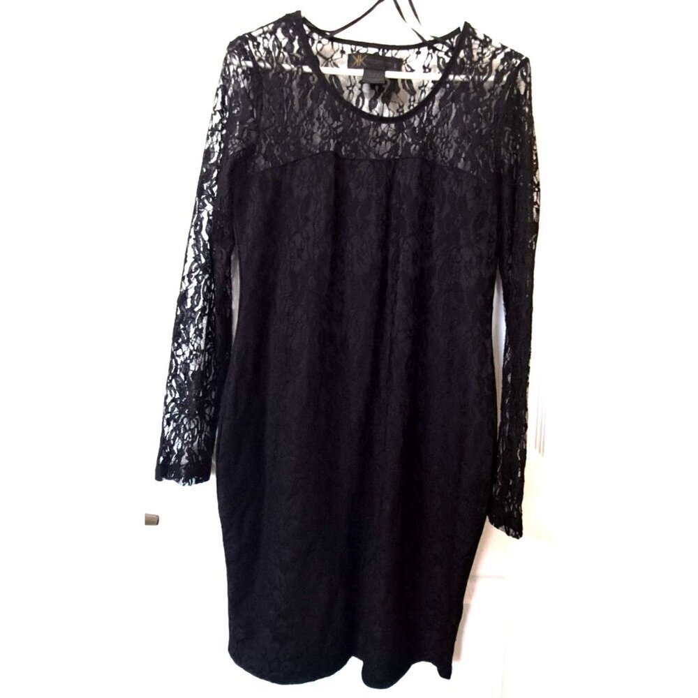 Kardashian Kollection L Black Lace Bodycon Sheath Dress FairyGoth Witchy LBD